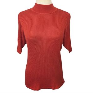 Vintage 90s Wasserman silk, ribbed, mock neck, short sleeve blouse. Medium.